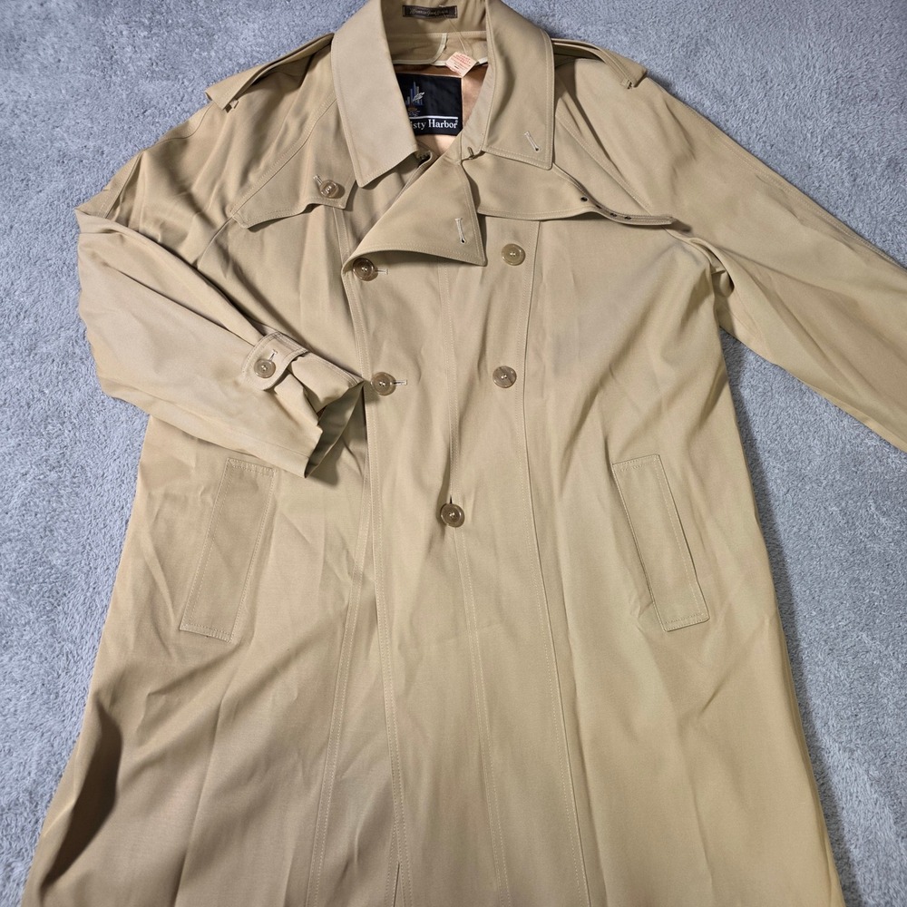 Misty Harbor Mens 42 Short Trench Coat Tan‎ Khaki Double Breasted Zip Out Liner